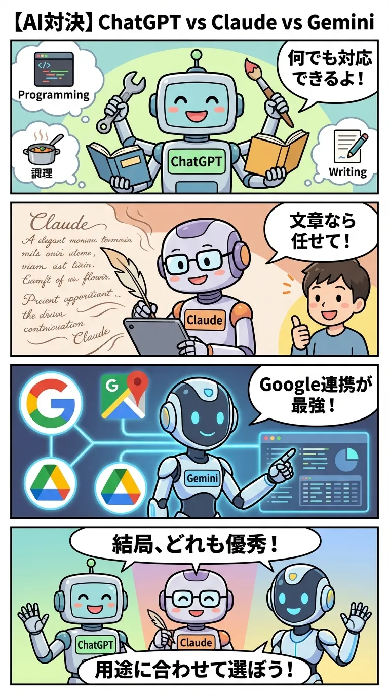 【ChatGPT vs Claude vs Gemini】3大AIチャット徹底比較2026年版