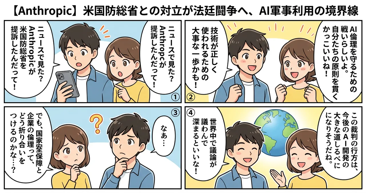 【Anthropic】米国防総省との対立が法廷闘争へ、AI軍事利用の境界線