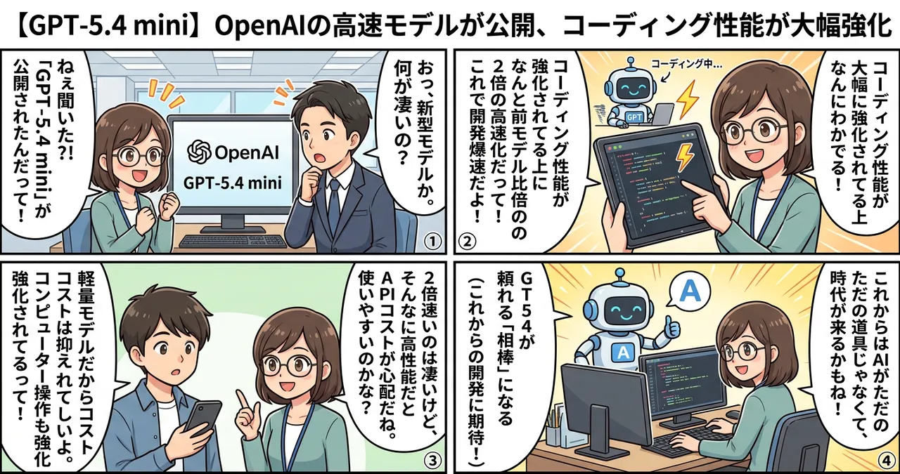 【GPT-5.4 mini】OpenAIの高速モデルが公開、コーディング性能が大幅強化