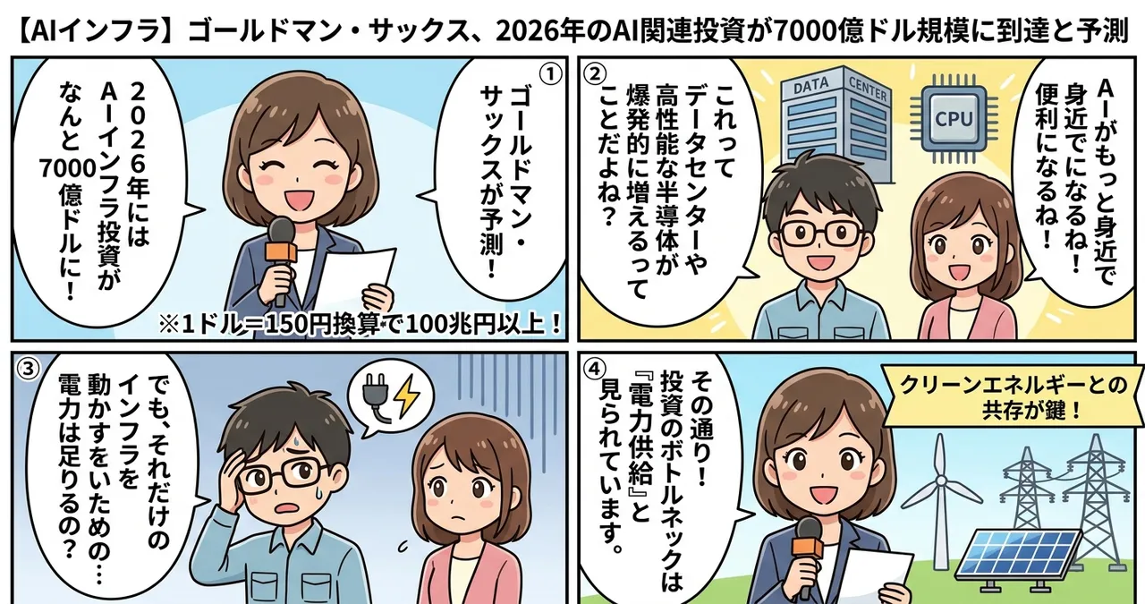 【AIインフラ】ゴールドマン・サックス、2026年のAI関連投資が7000億ドル規模に到達と予測