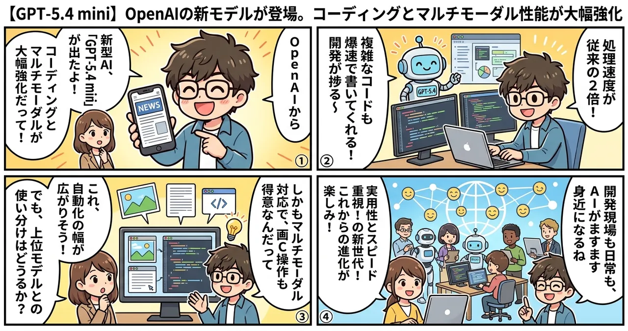 【GPT-5.4 mini】OpenAIの新モデルが登場。コーディングとマルチモーダル性能が大幅強化
