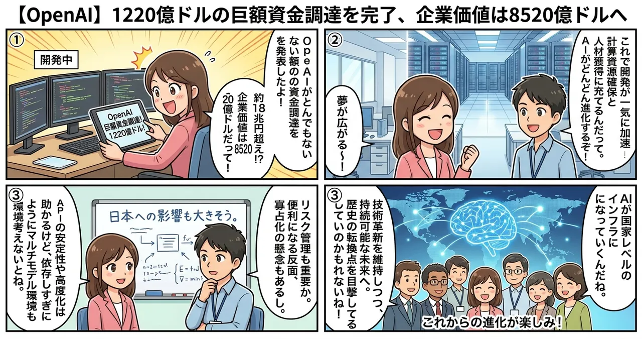 【OpenAI】1220億ドルの巨額資金調達を完了、企業価値は8520億ドルへ
