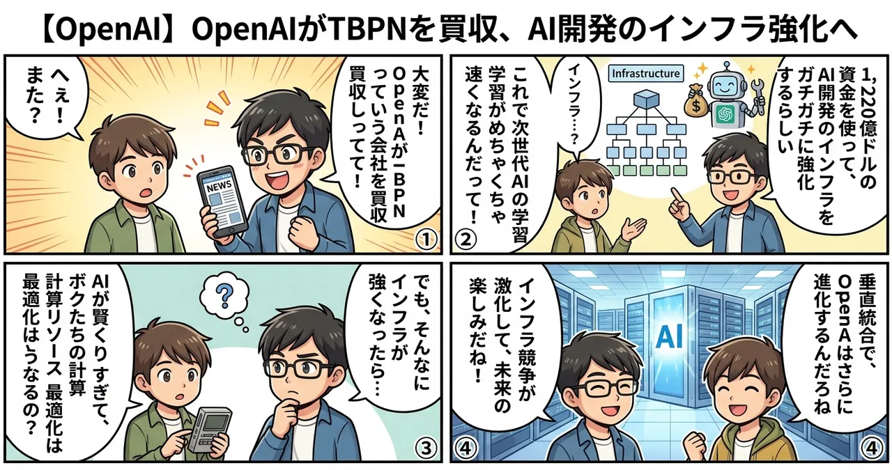 【OpenAI】OpenAIがTBPNを買収、AI開発のインフラ強化へ