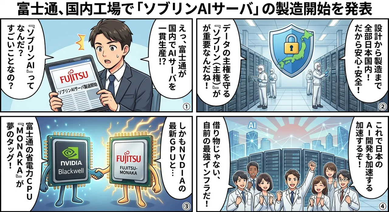 【富士通】国産「ソブリンAIサーバ」製造開始！NVIDIA Blackwellと自社製チップの強力タッグ