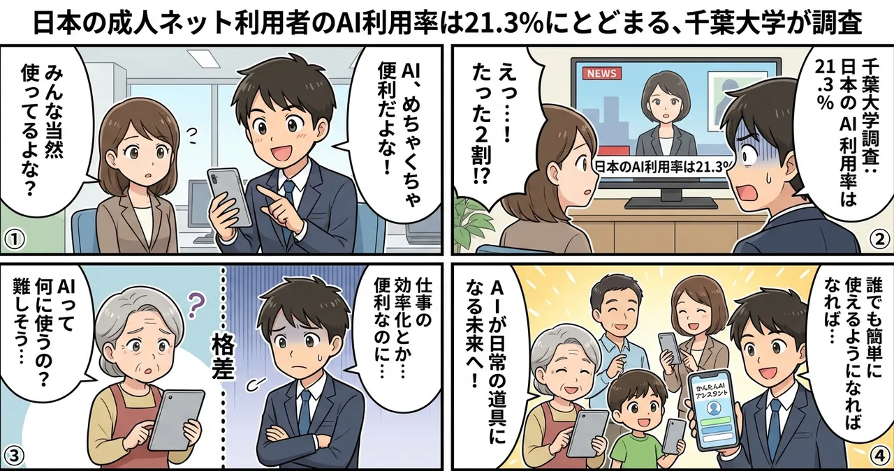 【AI利用率】日本のネット利用者のAI活用は21.3%？千葉大学の調査結果