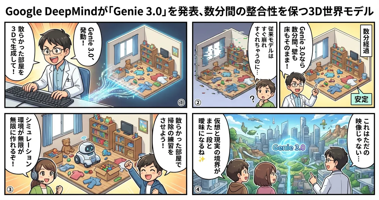 【Genie 3.0】Google DeepMindが放つ「数分間崩れない」次世代3D世界モデル