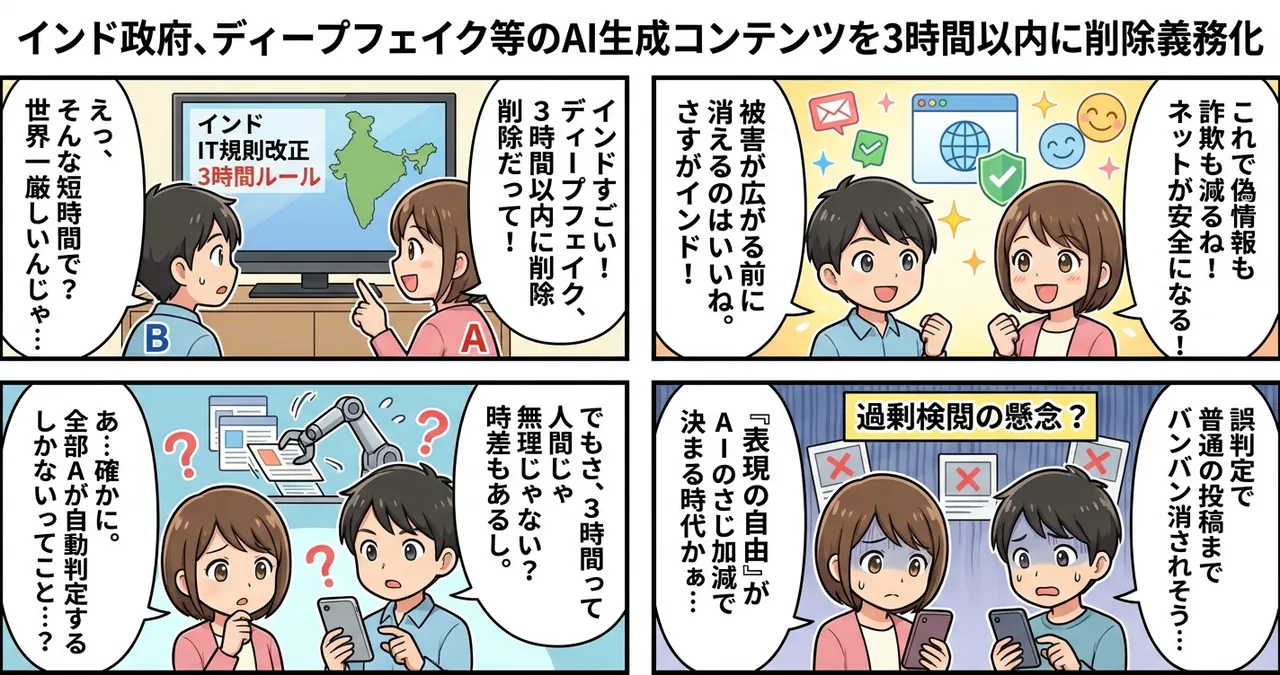 【インド】ディープフェイクを3時間以内に消せ！？政府の超強力なAI規制
