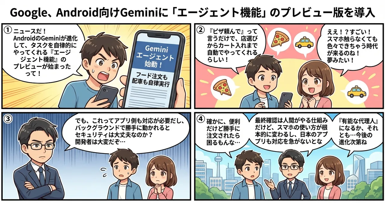 【Gemini】Android向け「エージェント機能」プレビュー開始。スマホが自律的にタスクを完結