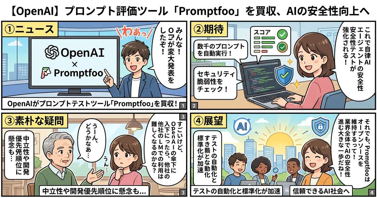【OpenAI】プロンプト評価ツール「Promptfoo」を買収、AIの安全性向上へ
