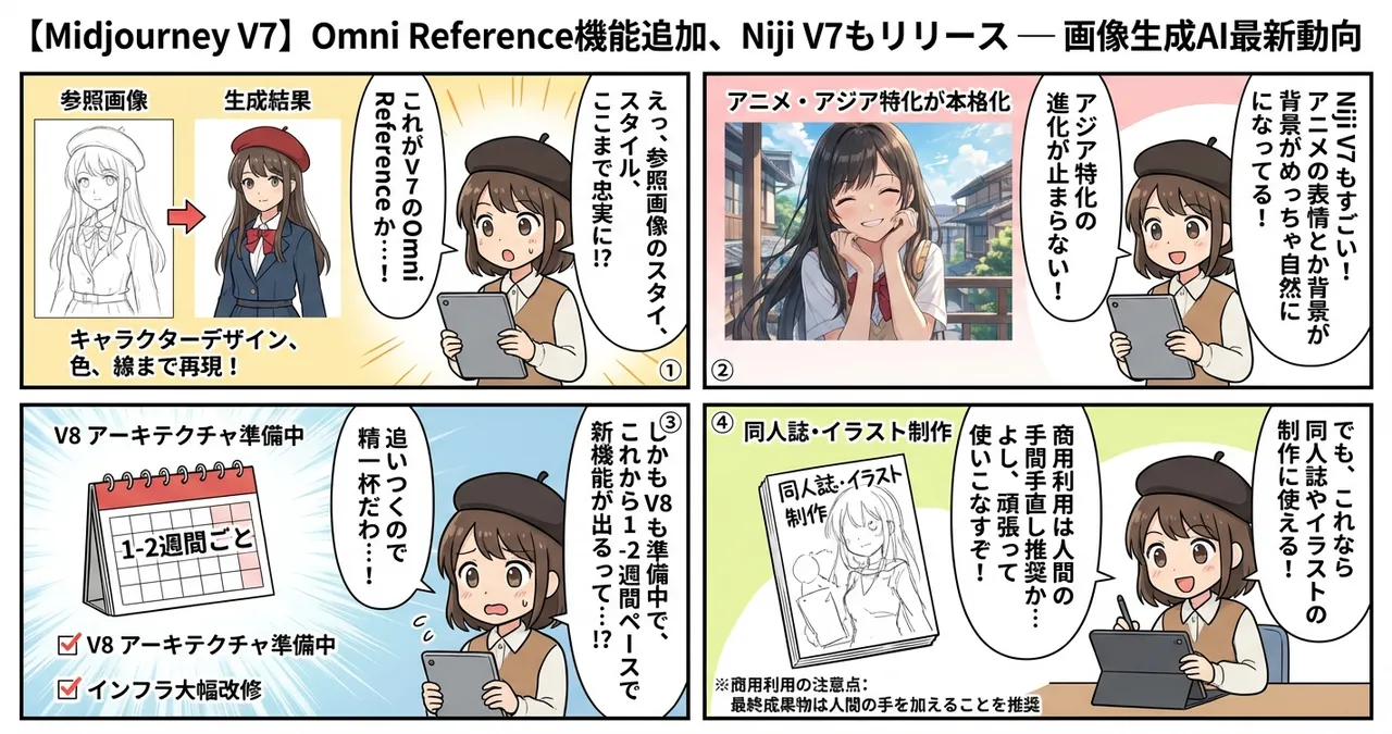 【Midjourney V7】Omni Reference機能追加、Niji V7もリリース — 画像生成AI最新動向