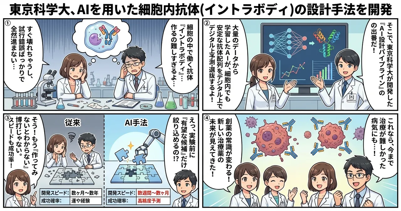 【東京科学大】AIで「細胞内抗体」を高速設計！創薬の常識が変わるかも