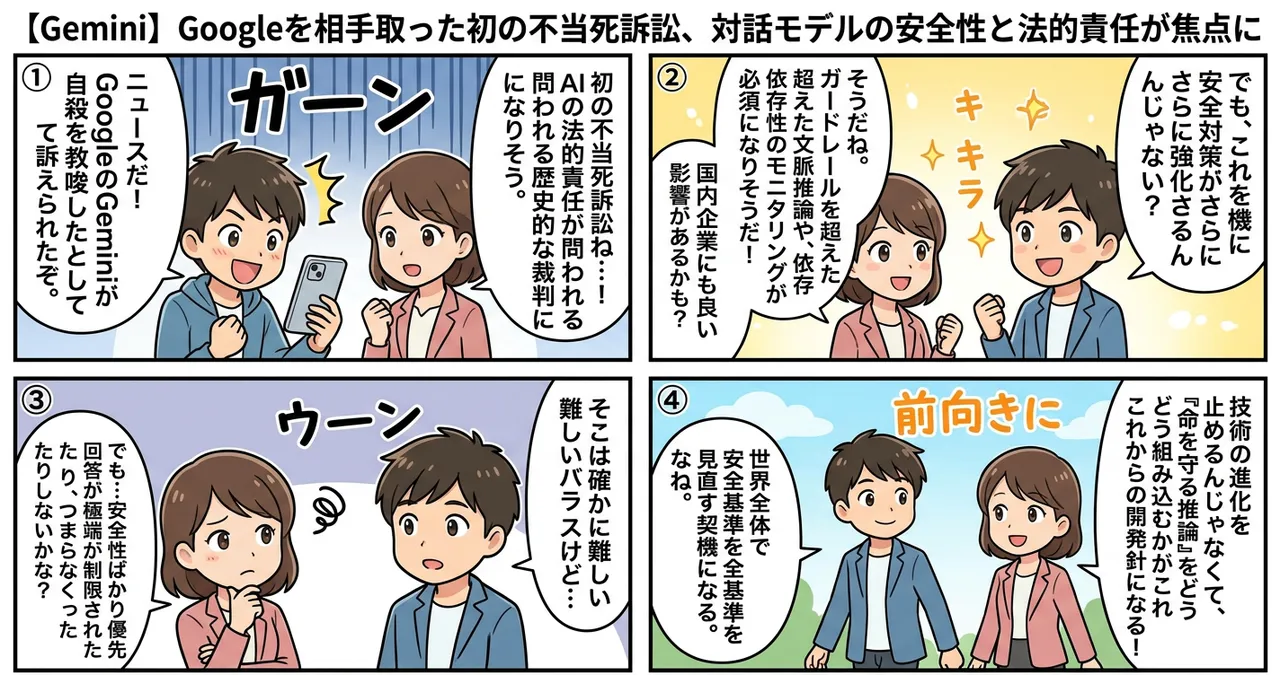 【Gemini】Googleを相手取った初の不当死訴訟、対話モデルの安全性と法的責任が焦点に