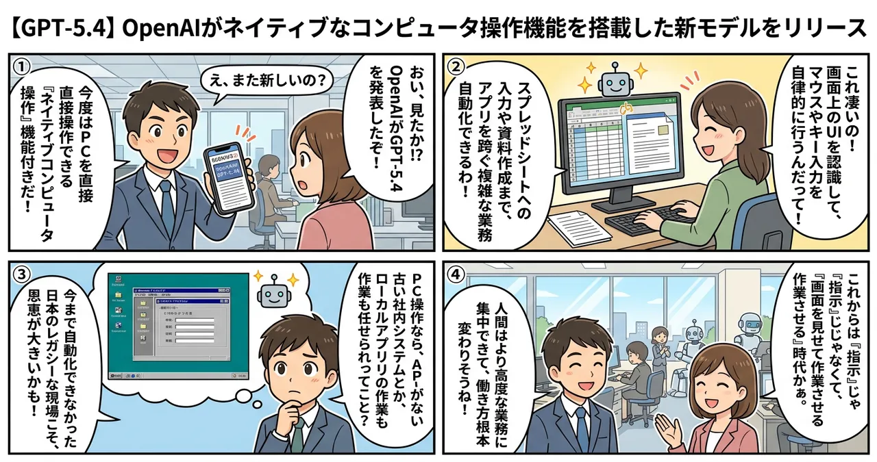 【GPT-5.4】OpenAIがネイティブなコンピュータ操作機能を搭載した新モデルをリリース